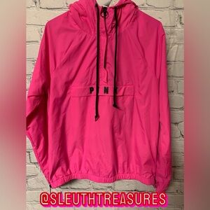PINK Victoria’s Secret Pink Windbreaker Hooded Jacket Size XS Faux Fur Hood